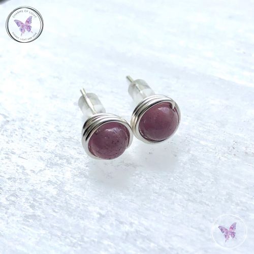 Ruby Silver Wire Wrap Stud Earrings